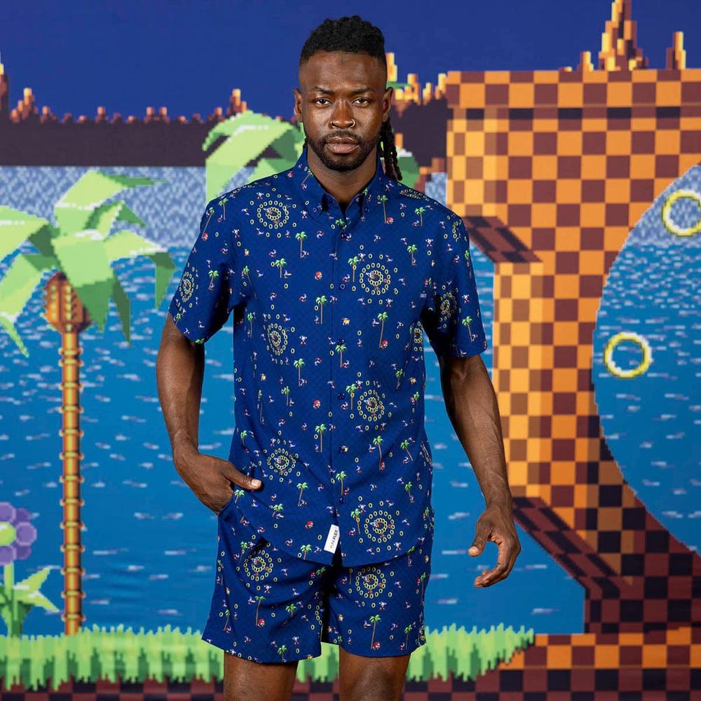 RSVLTS Sonic Interrupted KUNUFLEX Short Sleeve Shirt in Blue — detail 4