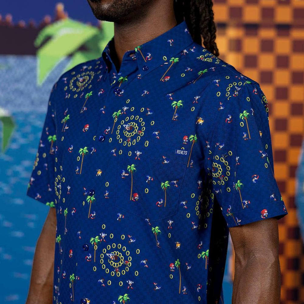 RSVLTS Sonic Interrupted KUNUFLEX Short Sleeve Shirt in Blue — detail 6