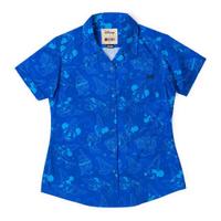 RSVLTS Sketches in the Stars Women's KUNUFLEX Short Sleeve Shirt in Blue — front view