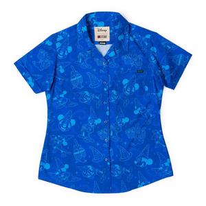 RSVLTS Sketches in the Stars Women's KUNUFLEX Short Sleeve Shirt in Blue — front view