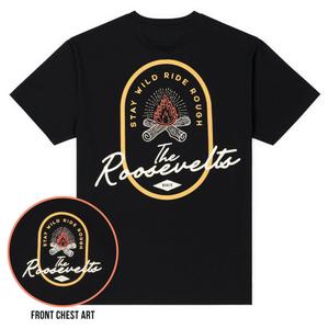 RSVLTS Stay Wild Campfire Crewneck Tee in Black — front view