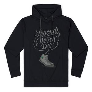 RSVLTS Legends Never Die (Black) Performance Hoodie in Black — front view