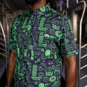 RSVLTS World Wide Widgets KUNUFLEX Short Sleeve Shirt in Black — front view