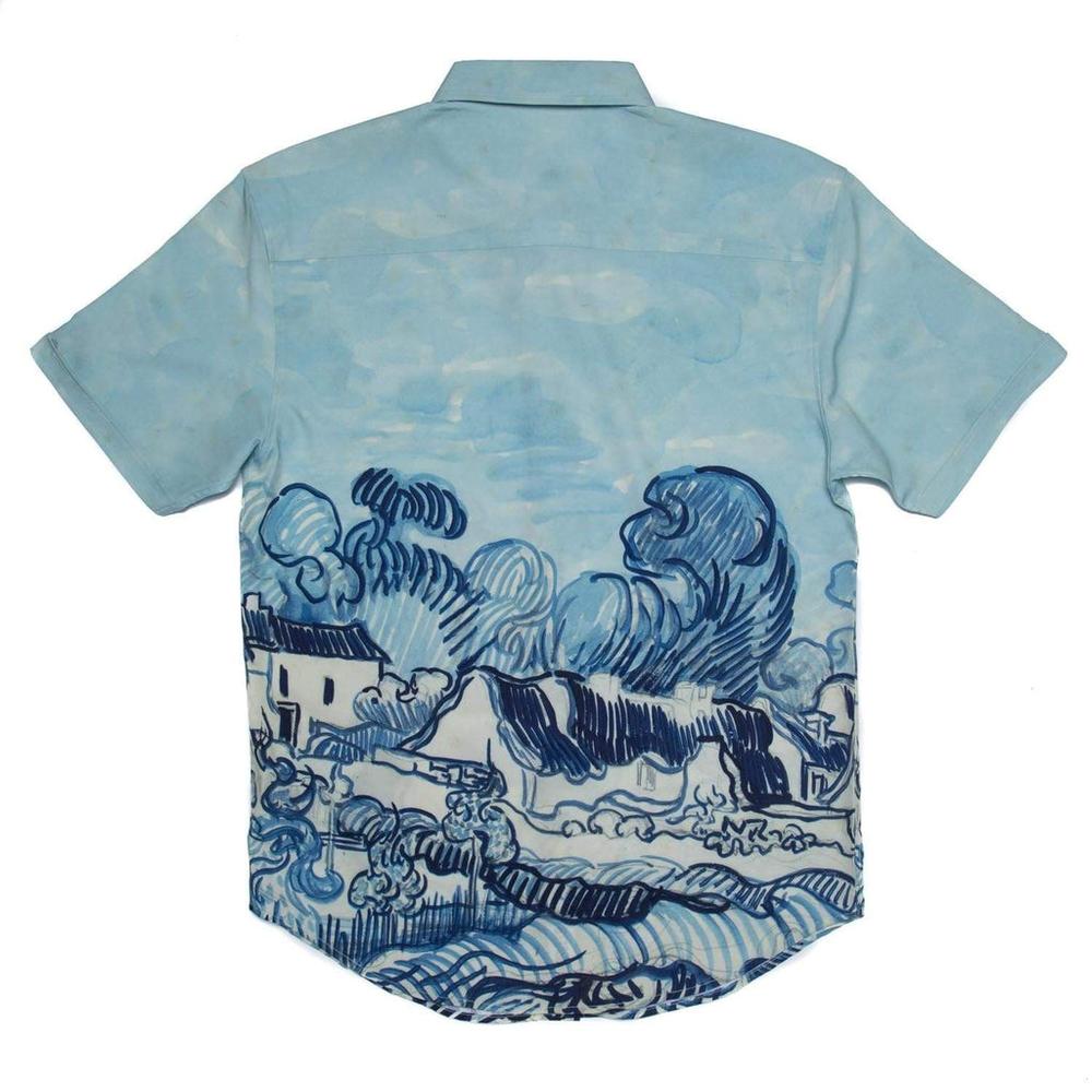 RSVLTS Landscape With Houses KUNUFLEX Short Sleeve Shirt in Blue — detail 5