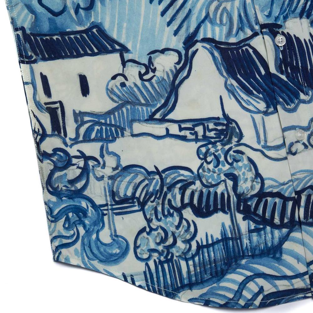 RSVLTS Landscape With Houses KUNUFLEX Short Sleeve Shirt in Blue — detail 4