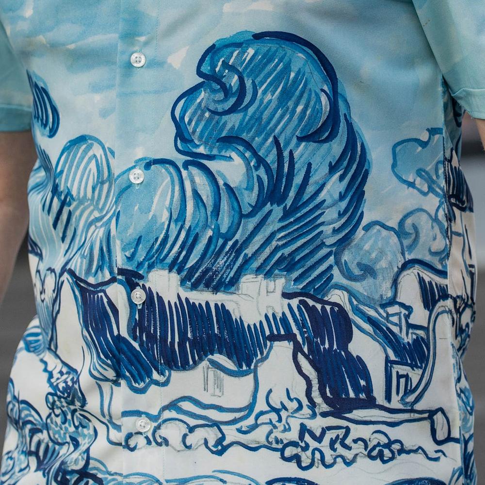 RSVLTS Landscape With Houses KUNUFLEX Short Sleeve Shirt in Blue — detail 2