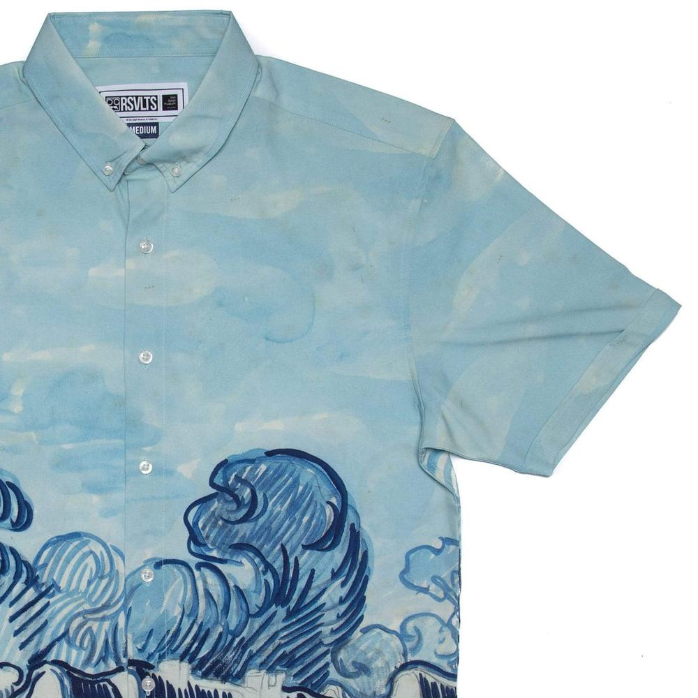 RSVLTS Landscape With Houses KUNUFLEX Short Sleeve Shirt in Blue — detail 3