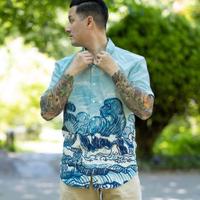 RSVLTS Landscape With Houses KUNUFLEX Short Sleeve Shirt in Blue — detail 7