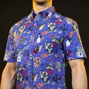 RSVLTS Kapow! Bonk! Thwack! KUNUFLEX Short Sleeve Shirt in Blue — front view