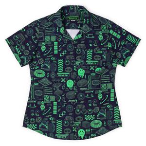 RSVLTS World Wide Widgets Women's KUNUFLEX Short Sleeve Shirt in Black — front view