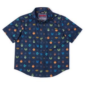 RSVLTS Fiery Faces Preschool KUNUFLEX Short Sleeve Shirt in Blue — front view