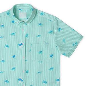 RSVLTS Sea Turtles Stretch Seersucker Short Sleeve Shirt in Green — front view