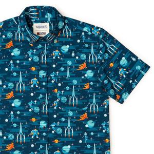RSVLTS Cosmic Escapades KUNUFLEX Short Sleeve Shirt in Blue — front view