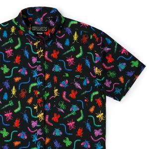 RSVLTS Creepy Crawlers KUNUFLEX Short Sleeve Shirt in Black — front view
