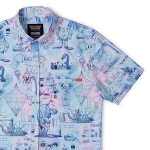 RSVLTS Sketchy Circus KUNUFLEX Short Sleeve Shirt in Blue — front view