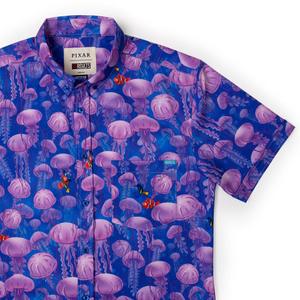 RSVLTS Jellyfish KUNUFLEX Short Sleeve Shirt in Blue — front view