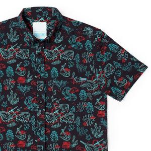 RSVLTS Shipwreck Stretch Seersucker Short Sleeve Shirt in Black — front view