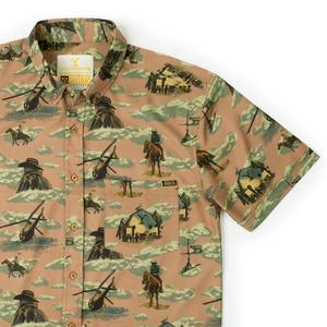 RSVLTS Dutton Ranch KUNUFLEX Short Sleeve Shirt in Brown — front view