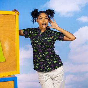 RSVLTS Cleared to Enter Women's KUNUFLEX Short Sleeve Shirt in Black — front view