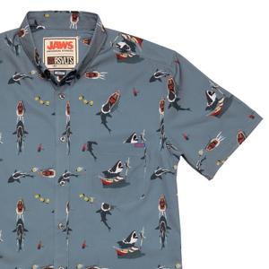 RSVLTS Battle of Amity KUNUFLEX Short Sleeve Shirt in Gray — front view