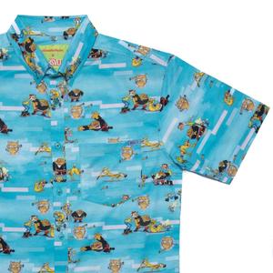 RSVLTS Greaser Dogs KUNUFLEX Short Sleeve Shirt in Blue — front view