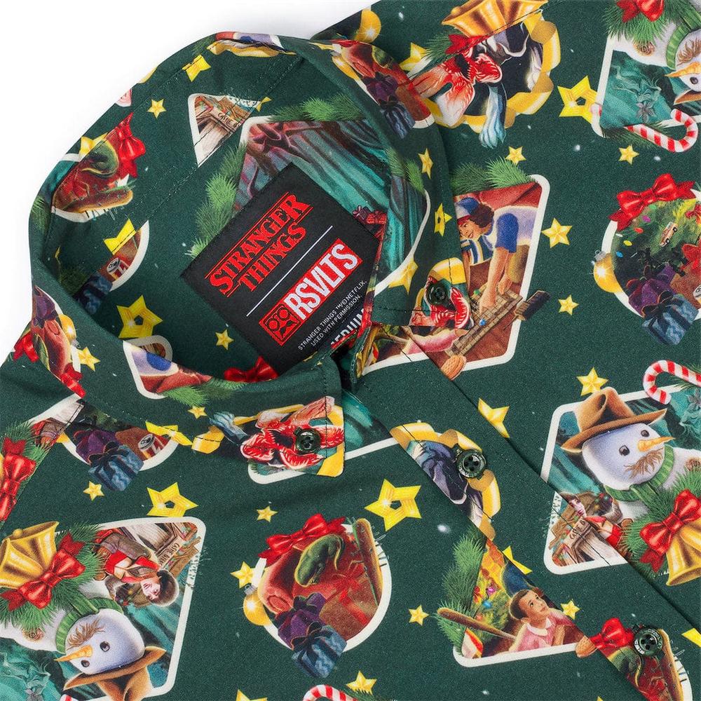 RSVLTS Season’s Creepings KUNUFLEX Short Sleeve Shirt in Green — detail 10