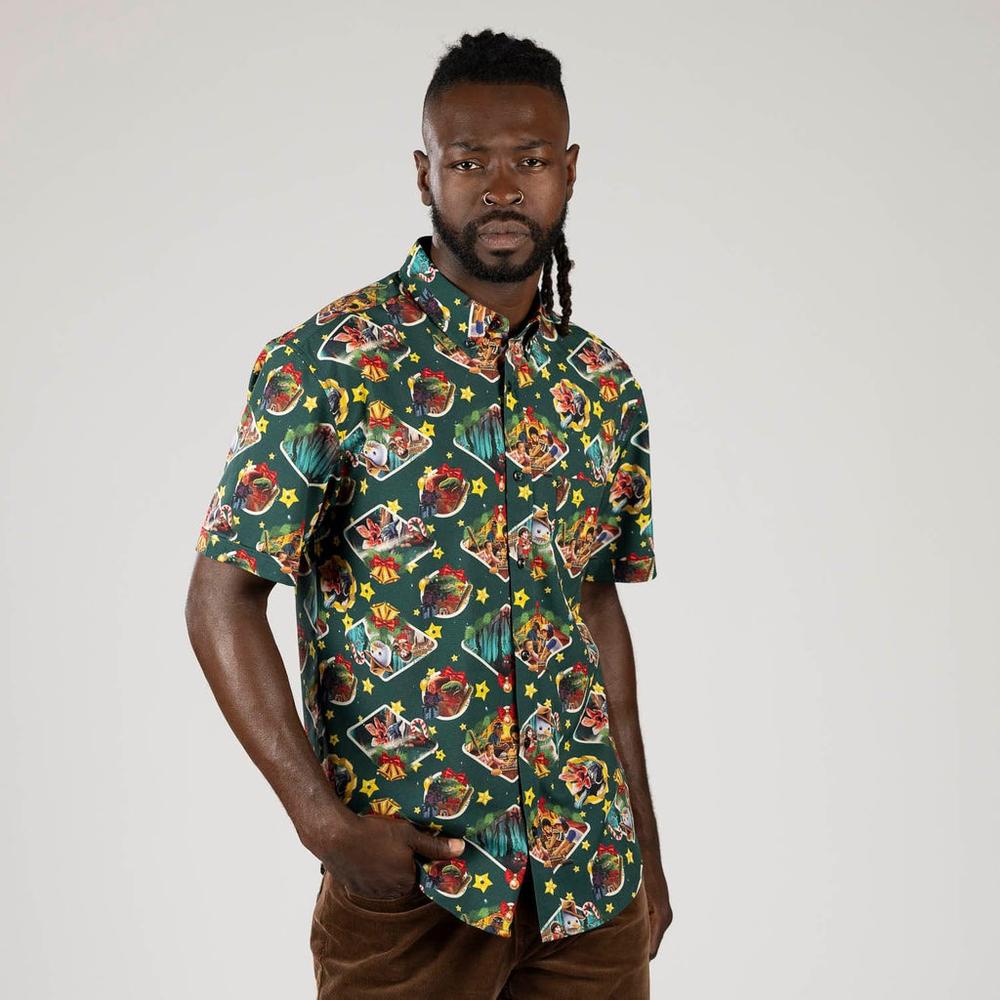 RSVLTS Season’s Creepings KUNUFLEX Short Sleeve Shirt in Green — detail 6