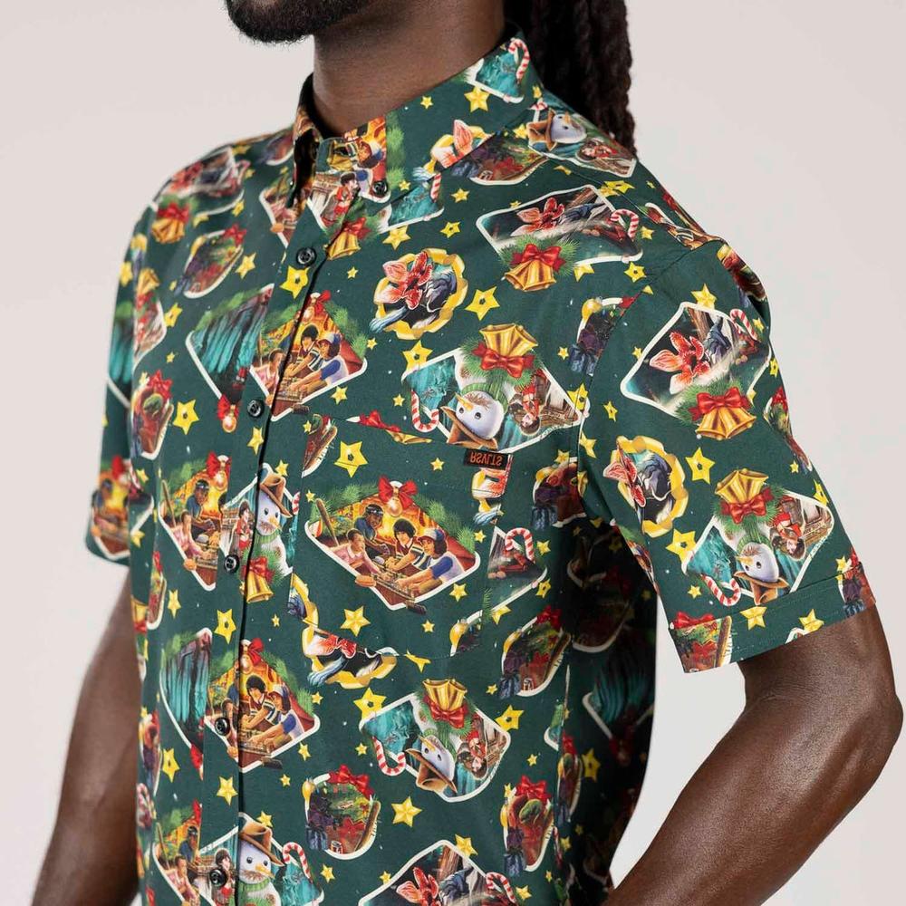 RSVLTS Season’s Creepings KUNUFLEX Short Sleeve Shirt in Green — detail 8