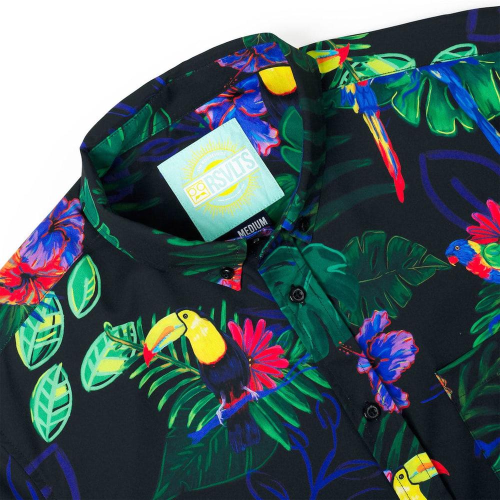 RSVLTS Two Tickets to Parrotise KUNUFLEX Short Sleeve Shirt in Black — detail 5