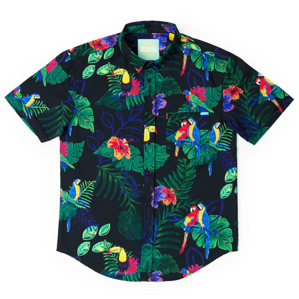 RSVLTS Two Tickets to Parrotise KUNUFLEX Short Sleeve Shirt in Black — detail 2