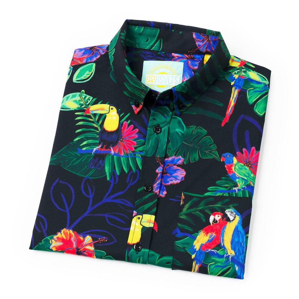 RSVLTS Two Tickets to Parrotise KUNUFLEX Short Sleeve Shirt in Black — detail 9