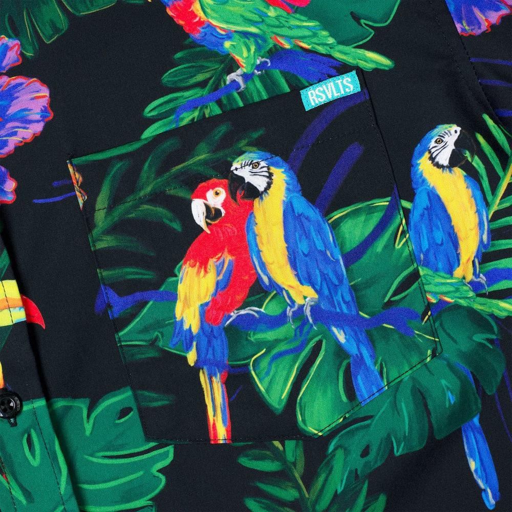 RSVLTS Two Tickets to Parrotise KUNUFLEX Short Sleeve Shirt in Black — detail 6