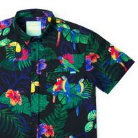 RSVLTS Two Tickets to Parrotise KUNUFLEX Short Sleeve Shirt in Black — front view