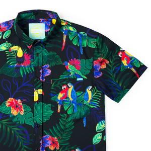 RSVLTS Two Tickets to Parrotise KUNUFLEX Short Sleeve Shirt in Black — front view