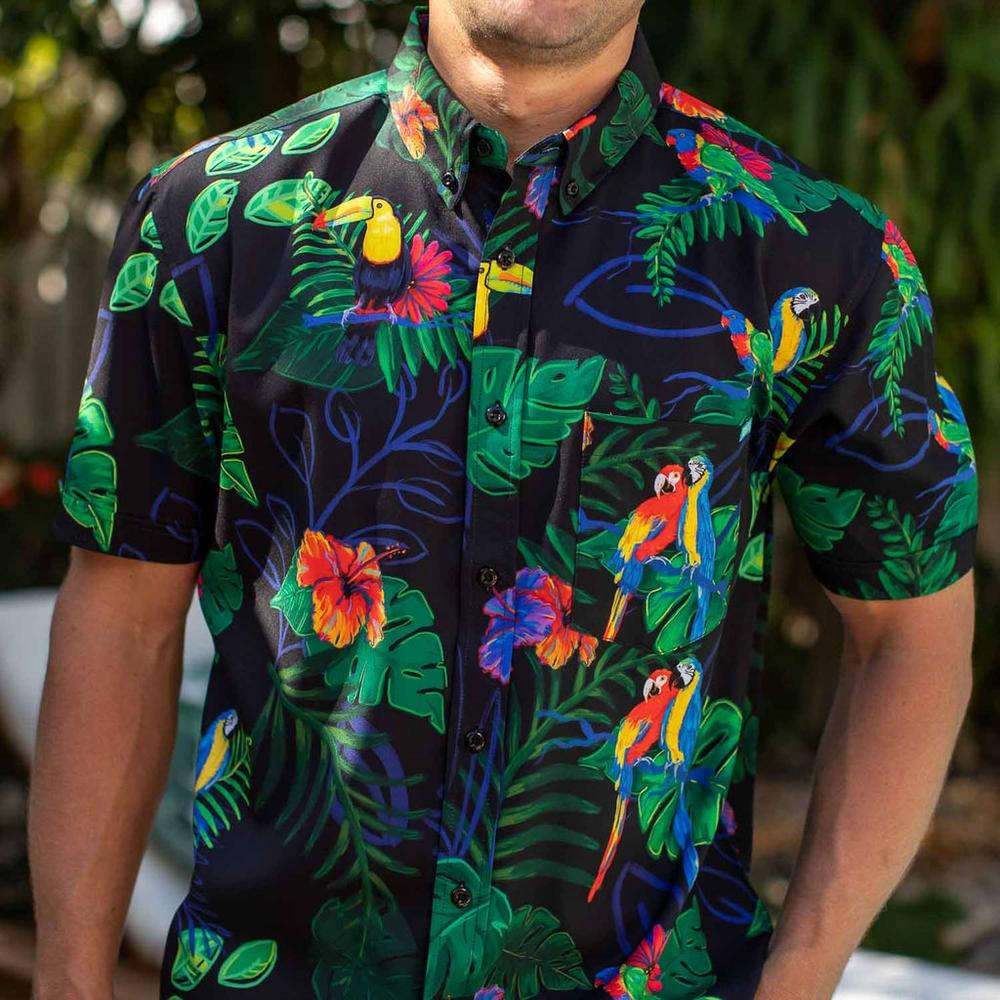 RSVLTS Two Tickets to Parrotise KUNUFLEX Short Sleeve Shirt in Black — detail 3