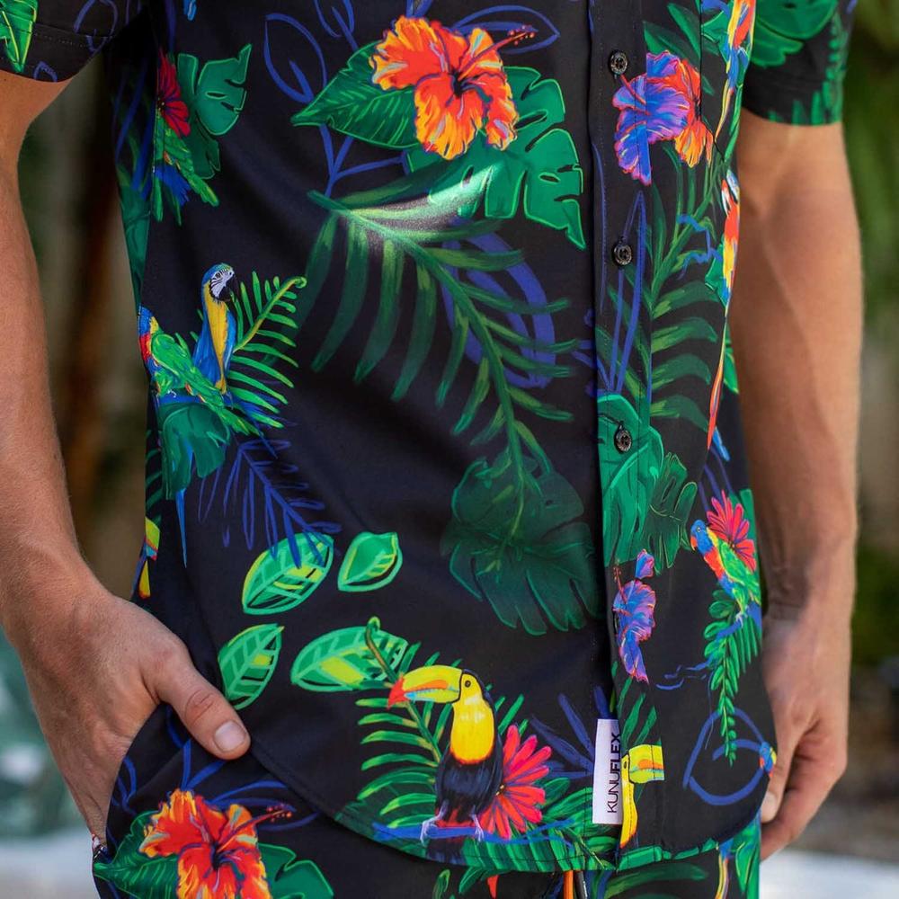 RSVLTS Two Tickets to Parrotise KUNUFLEX Short Sleeve Shirt in Black — detail 10