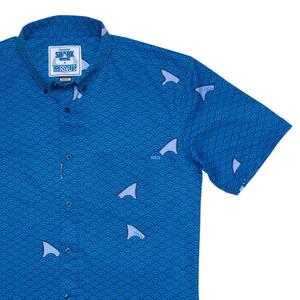 RSVLTS Shark Deco KUNUFLEX Short Sleeve Shirt in Blue — front view