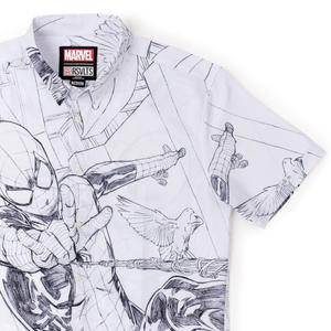 RSVLTS Web Surfing KUNUFLEX Short Sleeve Shirt in White — front view