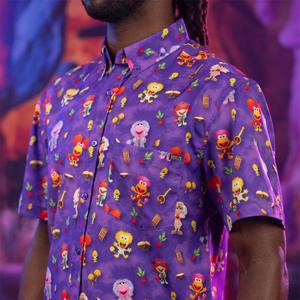 RSVLTS Down at Fraggle Rock! KUNUFLEX Short Sleeve Shirt in Purple — front view