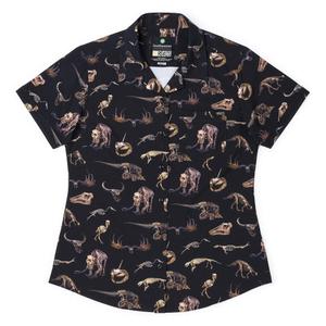 RSVLTS Excavating History Women's KUNUFLEX Short Sleeve Shirt in Black — front view