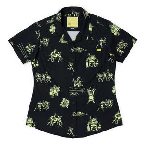 RSVLTS Ogre Fight Women's KUNUFLEX Short Sleeve Shirt in Black — front view