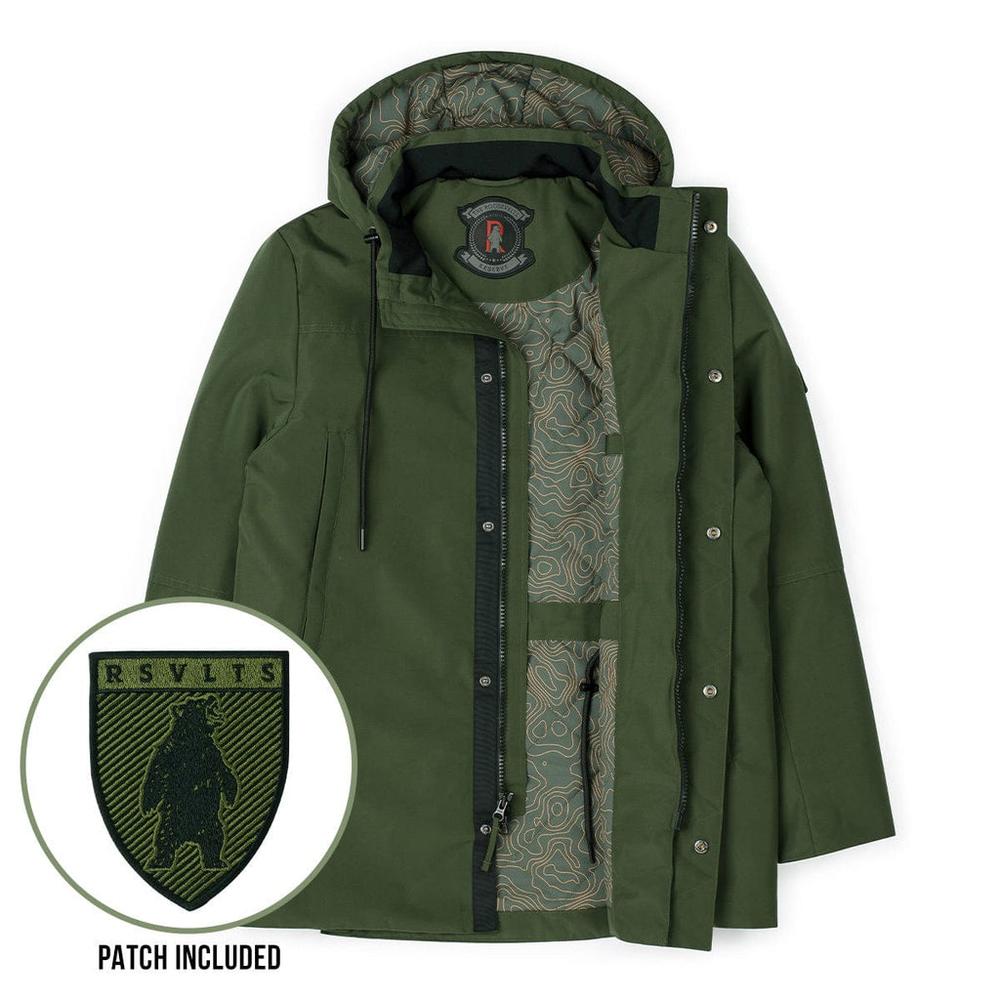 RSVLTS Olive Parka in Green — front view