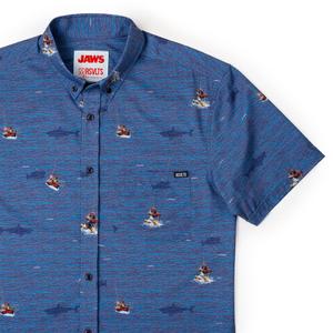 RSVLTS Eating Machine KUNUFLEX Short Sleeve Shirt in Blue — front view