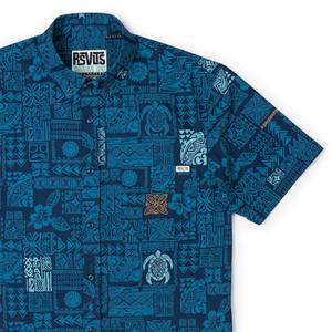 RSVLTS Tahitian Tapestry KUNUFLEX Short Sleeve Shirt in Blue — front view