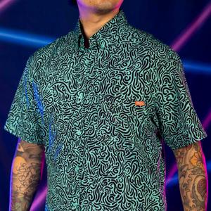 RSVLTS Squiggle Zoo KUNUFLEX Short Sleeve Shirt in Black — front view