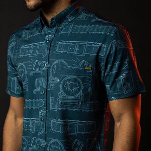 RSVLTS Batprints KUNUFLEX Short Sleeve Shirt in Blue — front view
