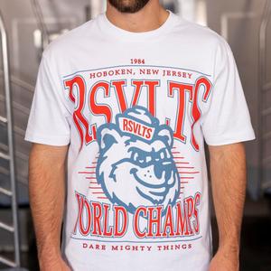 RSVLTS World Champs Vintage Crewneck Tee in Gray — front view
