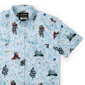 RSVLTS Wizarding Ink KUNUFLEX Short Sleeve Shirt in Blue — front view