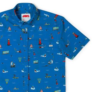 RSVLTS Swim at Your Own Risk KUNUFLEX Short Sleeve Shirt in Blue — front view
