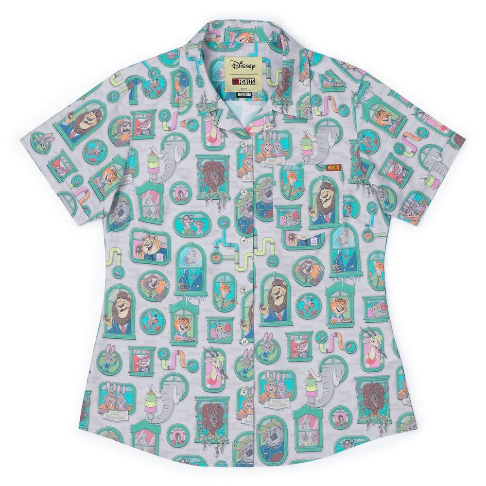 RSVLTS Mammal Metropolis Women's KUNUFLEX Short Sleeve Shirt in Gray — detail 7